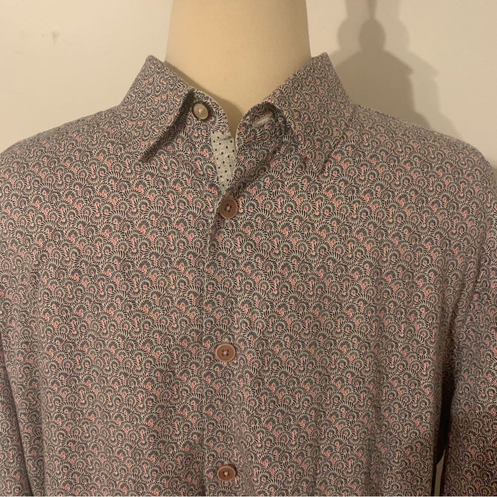 Ted Baker Lorritt Geo Men’s Pink Paisley Button‎ Down Shirt Size 5